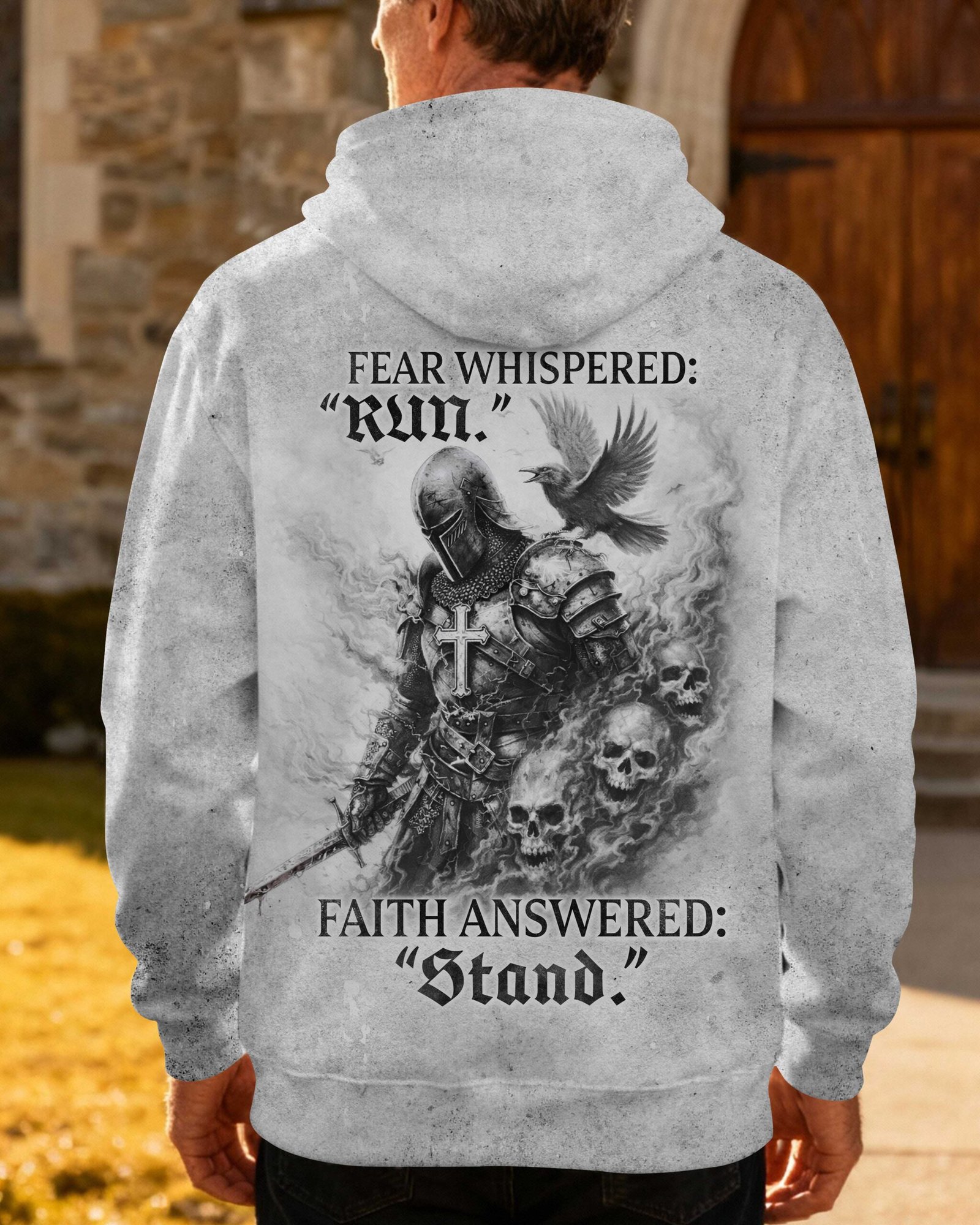Fear Whispered: "run." Faith Answered: "stand." Hoodie - Image 3